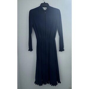 Vintage 70s Cofa Closet Petite Midi Dress Size 10P Navy USA Union Made Office